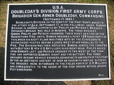 Doubleday's Division, First Army Corps Marker image. Click for full size.