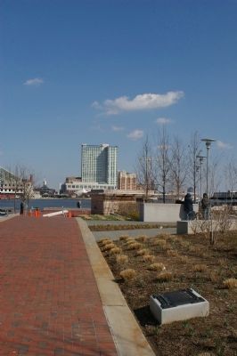 Marker with the Baltimore harbor in the background. Click for full size. Marker with the Baltimore harbor in the background image. Click for full size.