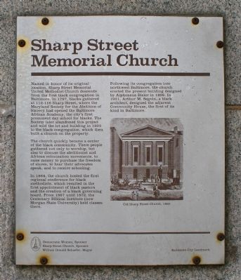 Sharp Street Memorial Church Marker image. Click for full size.