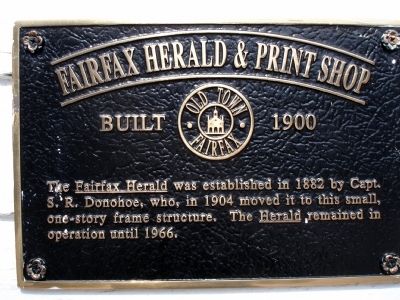 Fairfax Herald & Print Shop Marker. Click for full size. Fairfax Herald & Print Shop Marker image. Click for full size.