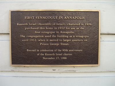 First Synagogue in Annapolis Marker image. Click for full size.