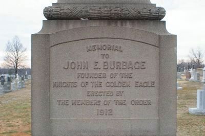 Memorial to John E. Burbage. Click for full size. Memorial to John E. Burbage image. Click for full size.