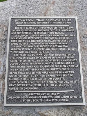 Potawatomi "trail of Death' Route Marker image. Click for full size.