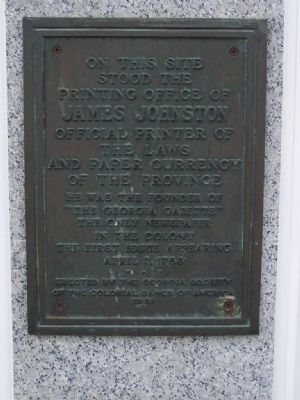 Printing Office of James Johnston Marker. Click for full size. Printing Office of James Johnston Marker image. Click for full size.