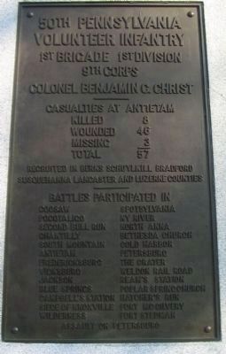 Inscription of the 50th Pennsylvania Infantry Monument. Click for full size. Inscription of the 50th Pennsylvania Infantry Monument image. Click for full size.