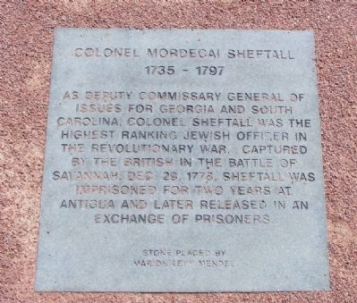 Colonel Mordecai Sheftall Marker. Click for full size. Colonel Mordecai Sheftall Marker image. Click for full size.