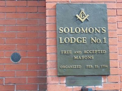 ..Solomon's Lodge No.1 Free and Accepted Masons Organized Feb. 21, 1734 image. Click for full size.
