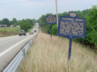 National Road and Washington Markers on U.S. 40. Click for full size. National Road and Washington Markers on U.S. 40 image. Click for full size.