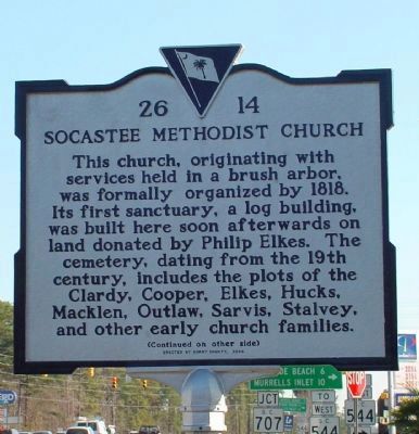 Socastee Methodist Church Marker </b>(front) image. Click for full size.