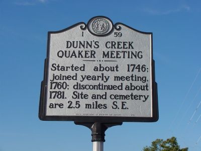 Dunns Creek Quaker Meeting Marker. Click for full size. Dunns Creek Quaker Meeting Marker image. Click for full size.