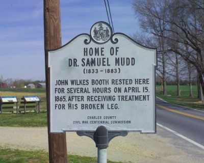 Home of Dr. Samuel Mudd Marker image. Click for full size.