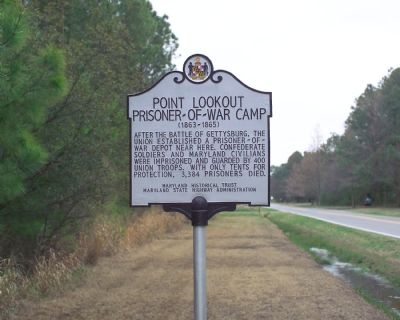 Point Lookout Prisoner-Of-War Camp Marker. Click for full size. Point Lookout Prisoner-Of-War Camp Marker image. Click for full size.