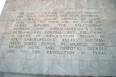 First of the eight paragraphs about the birth of Texas on the monument image. Click for full size.