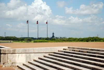 Texas Limestone steps leading up to the monument plaza. Battleship Texas is in background. image. Click for full size.
