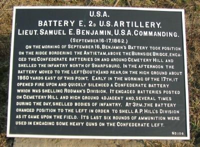 Battery E, 2nd U.S. Artillery Tablet. Click for full size. Battery E, 2nd U.S. Artillery Tablet image. Click for full size.