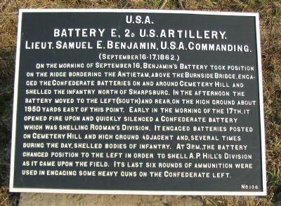 Battery E, 2nd U.S. Artillery Tablet image. Click for full size.