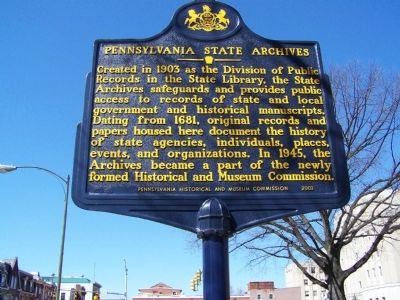 Pennsylvania State Archives Marker image. Click for full size.