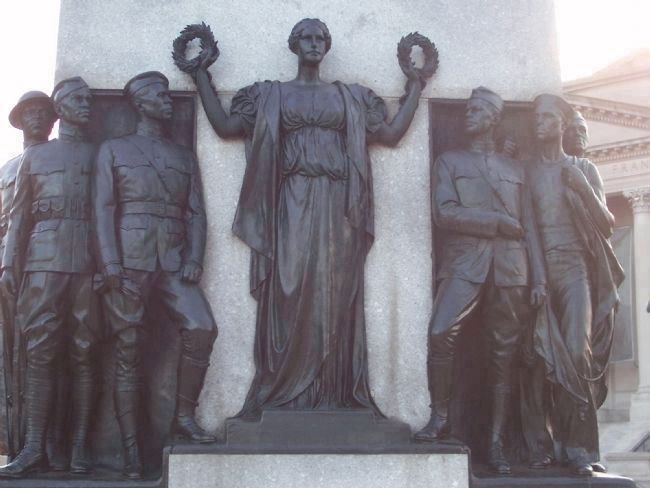Five Soldiers and a Sailor, with the allogorical Lady Justice holding "Honor" and "Reward" image. Click for full size.