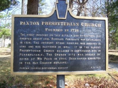 Paxton Presbyterian Church Marker image. Click for full size.