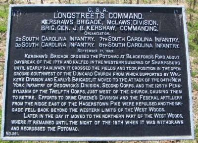 Kershaw's Brigade Tablet. Click for full size. Kershaw's Brigade Tablet image. Click for full size.