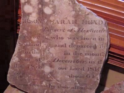 Piece of original gravestone of Alexander and Sarah Henderson image. Click for full size.