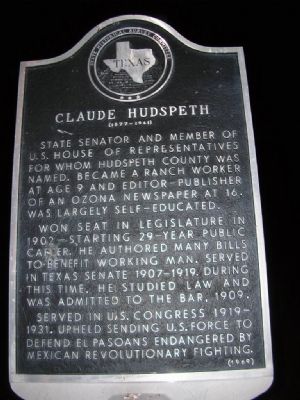 Claude Hudspeth Marker. Click for full size. Claude Hudspeth Marker image. Click for full size.