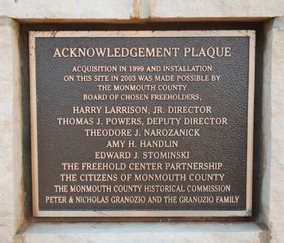 Acknowledgement Plaque (rear of pedestal) image. Click for full size.