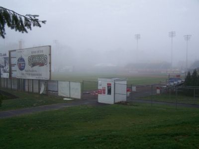 Riverside Stadium in early morning fog. image. Click for full size.