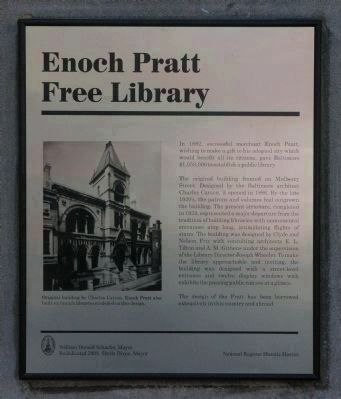 New Enoch Pratt Free Library Marker image. Click for full size.