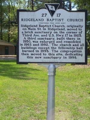 Ridgeland Baptist Church Marker. Click for full size. Ridgeland Baptist Church Marker image. Click for full size.