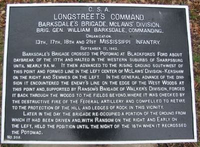 Barksdale's Brigade Tablet. Click for full size. Barksdale's Brigade Tablet image. Click for full size.
