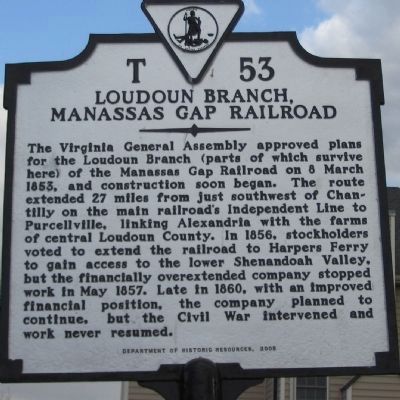 Loudoun Branch, Manassas Gap Railroad Marker image. Click for full size.