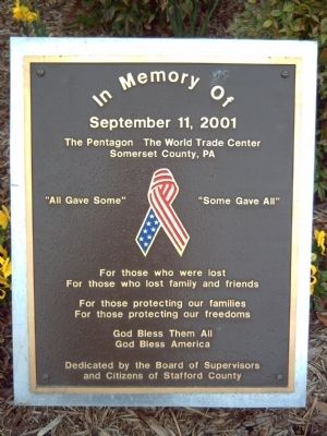 In Memory of September 11, 2001 Marker. Click for full size. In Memory of September 11, 2001 Marker image. Click for full size.