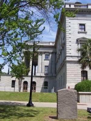 Here Stood The State House Marker, rear view, with present day State House, Columbia, S.C.. Click for full size. Here Stood The State House Marker, rear view, with present day State House, Columbia, S.C. image. Click for full size.