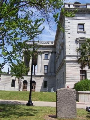 Here Stood The State House Marker, rear view, with present day State House, Columbia, S.C. image. Click for full size.