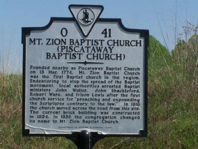 Mt. Zion Baptist Church Marker. Click for full size. Mt. Zion Baptist Church Marker image. Click for full size.