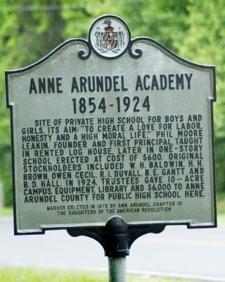 Anne Arundel Academy Marker. Click for full size. Anne Arundel Academy Marker image. Click for full size.