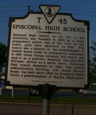 Episcopal High School Marker image. Click for full size.