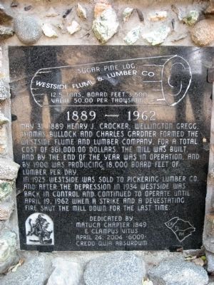 Westside Flume & Lumber Company Marker. Click for full size. Westside Flume & Lumber Company Marker image. Click for full size.