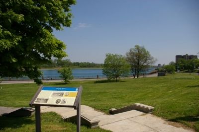 View from the marker to the Druid Hill Reservoir. Click for full size. View from the marker to the Druid Hill Reservoir image. Click for full size.