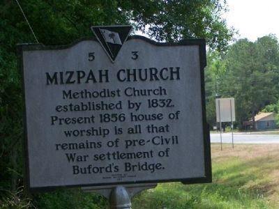 Mizpah Church Marker, in the backround is the marker that signifies site of one time Bufords Bridge image. Click for full size.