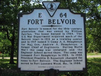Fort Belvoir Marker. Click for full size. Fort Belvoir Marker image. Click for full size.
