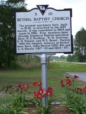 Bethel Baptist Church Marker side 2 image. Click for full size.