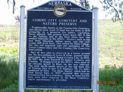Cuming City Cemetery and Nature Preserve Marker image. Click for full size.