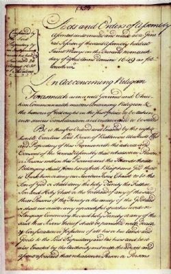 An Act concerning Religion (Relating to-Religious Toleration Act of 1649 (Original Scan-Page One) image. Click for full size.
