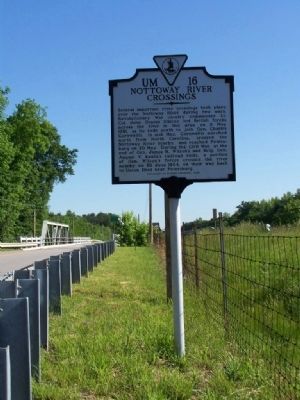 Nottoway River Crossings Marker with bridge , looking north image. Click for full size.
