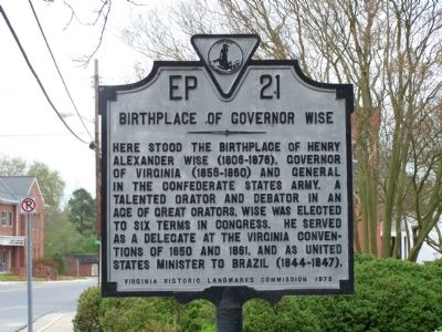 Birthplace of Governor Wise Marker image. Click for full size.