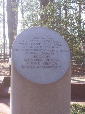 Mount Vernon's Slave Memorial Marker. Click for full size. Mount Vernon's Slave Memorial Marker image. Click for full size.