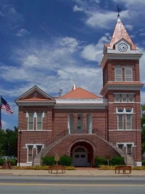 Burke County Marker on Right, at Courthouse in Waynesboro. Click for full size. Burke County Marker on Right, at Courthouse in Waynesboro image. Click for full size.