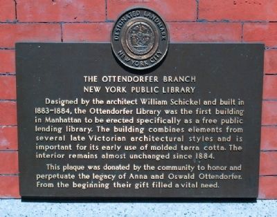 Ottendorfer Branch of the New York Public Library Marker image. Click for full size.